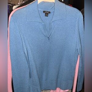 Privo Sky Blue Collared V-Neck Cashmere Sweater